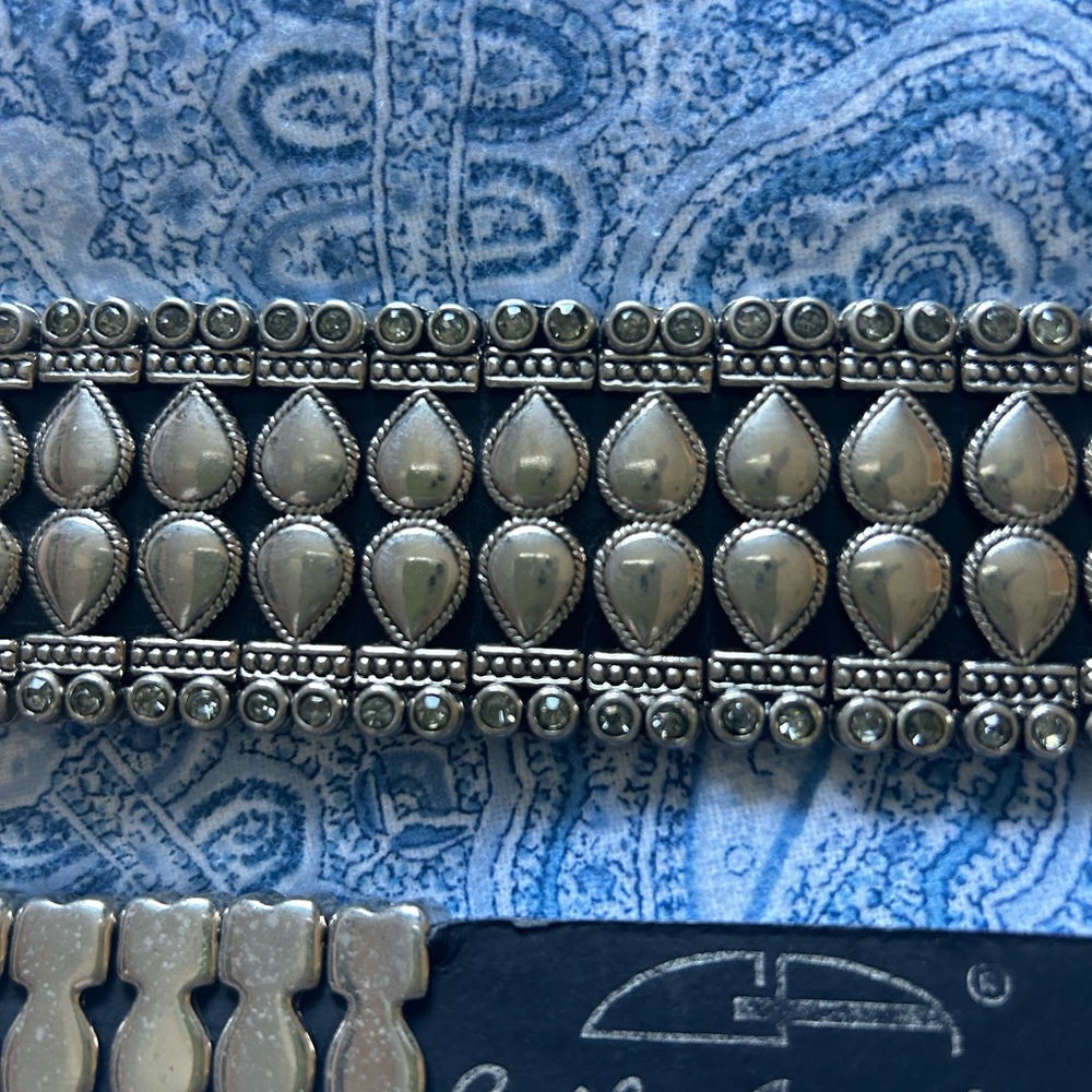 Guida Angeloni - Black-Leather- Siver Toned Metal With Rhinestones Belt  size L